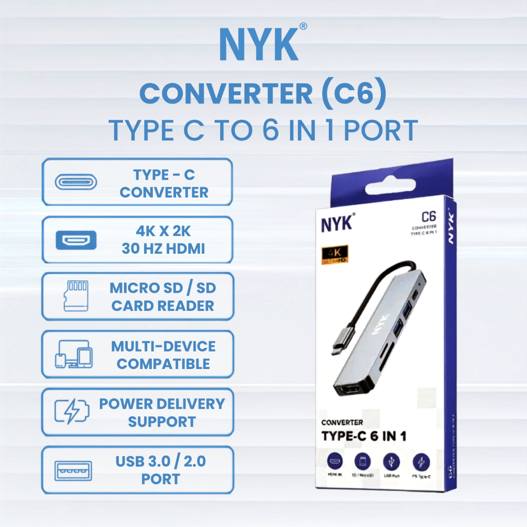 NYK USB Hub type C6 in 1 Converter Type C 3.0 IOS Android Macbook Laptop PC Smartphone Linux COD HUB bergaransi Docking Station Data transfer Mobile p (7)