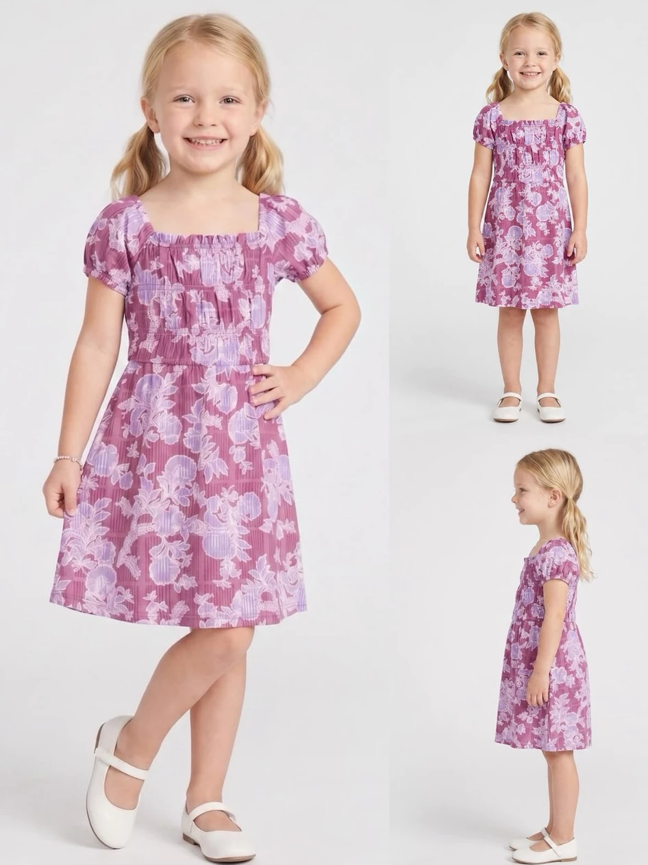 Dress Anak OSK Smocked Floral Print Dress - 2863