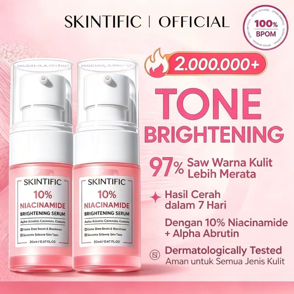 SKINTIFIC - Niacinamide Brightening Serum 20ml | Serum Mencerahkan Dark Spot Tumpas Komedo anti aging Whitening Brightening anti acne Eksfoliasi Mengangkat Sel Kulit Mati Exfoliating with MSH Niacinamide Arbutin Acid Ceramide