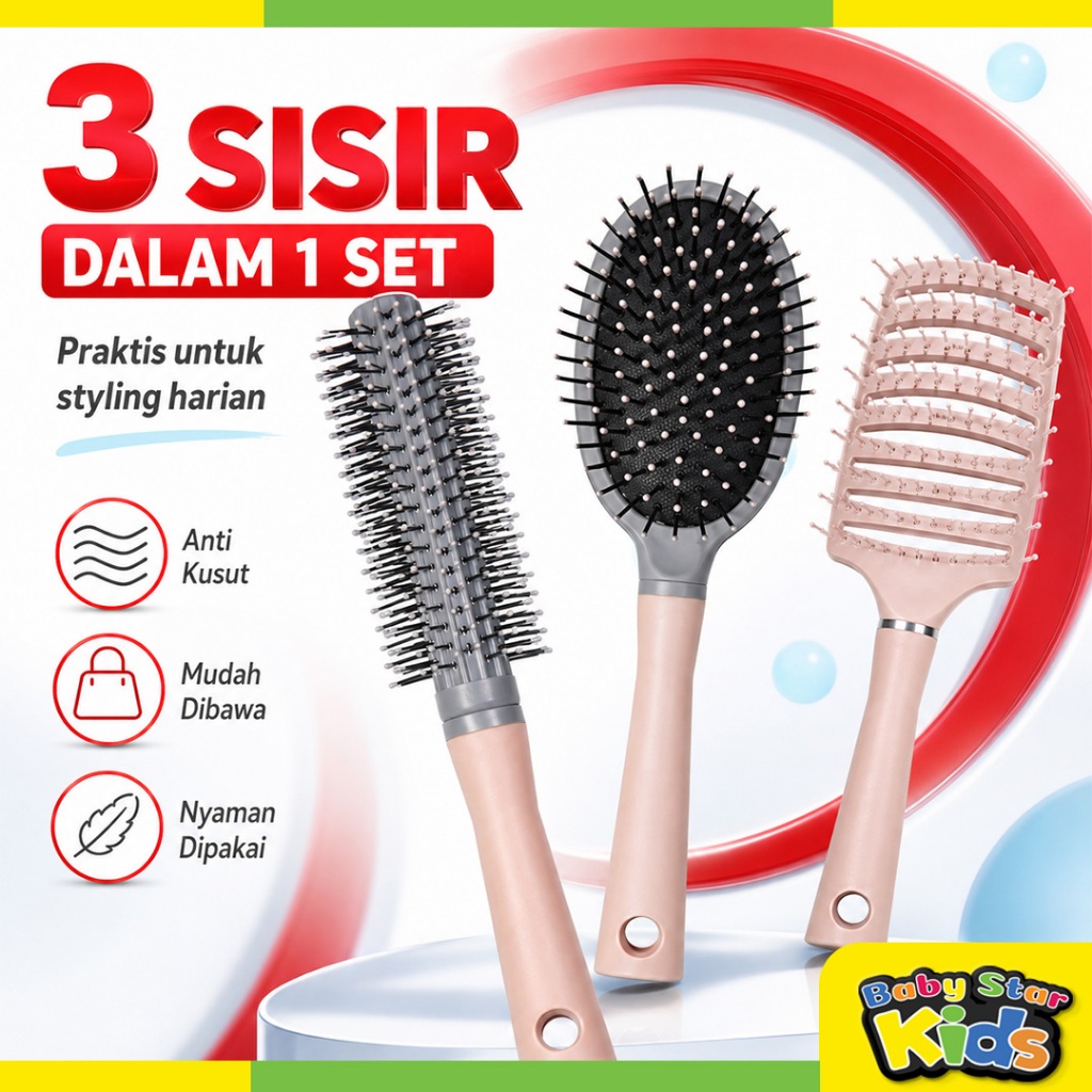 Sisir Rambut Wanita Anti Kusut Sisir Korea Pengembang Rambut Anti Rontok Lembut Hair Brush Cushion Travel Sisir Pijat Blow Keriting Sisir Sikat Mini Anak Dewasa Rambut Kering Basah Semir Shampoo