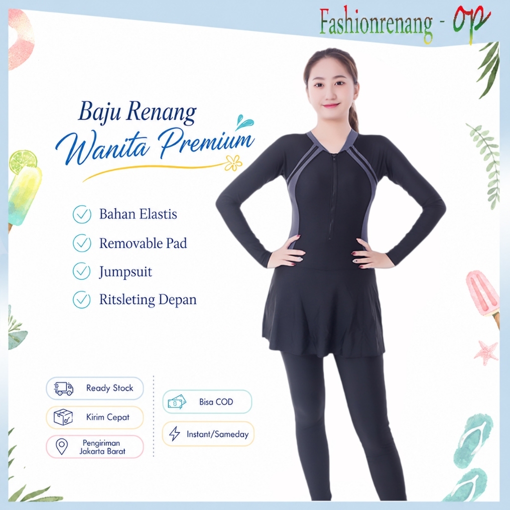 Jual Fashionrenang_op - Baju Renang Wanita Premium Abu Abu Model Rok ...