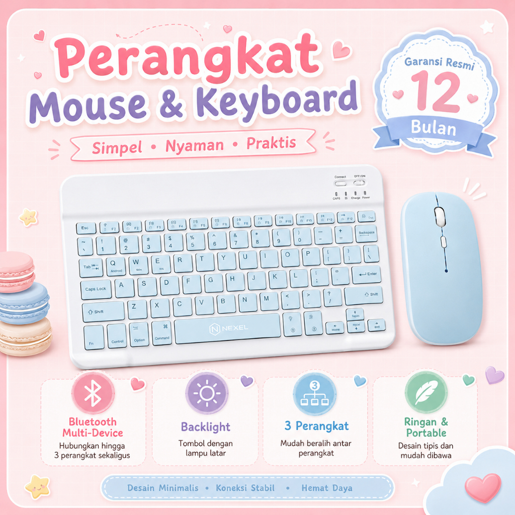Jual Nexel Combo Keyboard Bluetooth dan Mouse Wireless Biru 10 Inch USB ...