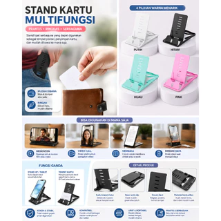 Docking Dudukan Stand Slim Card Kartu ATM HP Phone Holder Lipat Tipis Stand Holder HP Lipat Bentuk Kartu Tipis Dudukan Penyangga Smartphone Meja Saku Dompet Universal Mini Praktis Portabel Adjustable Aksesoris Gadget Ringkas Murah Kuat Plastik Serbaguna
