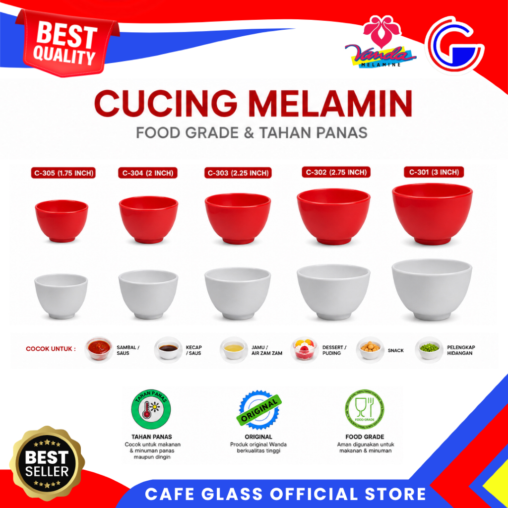 Cucing Melamin Tahan Panas - Cetakan Kue Talam Apem - Mangkok Mini Sambal Jamu - Sloki Merah Putih