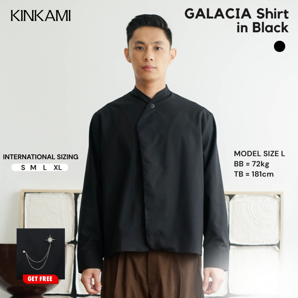 Kemeja Pria Koko Boxy Lengan Panjang Premium |  GALACIA Black Shirt by KINKAMI x Tysna Saputra