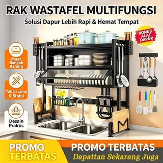 Rak Piring Dapur Stainless Steel – Multifungsi dengan Kabinet & Pengering Mangkuk, Cocok untuk Wastafel