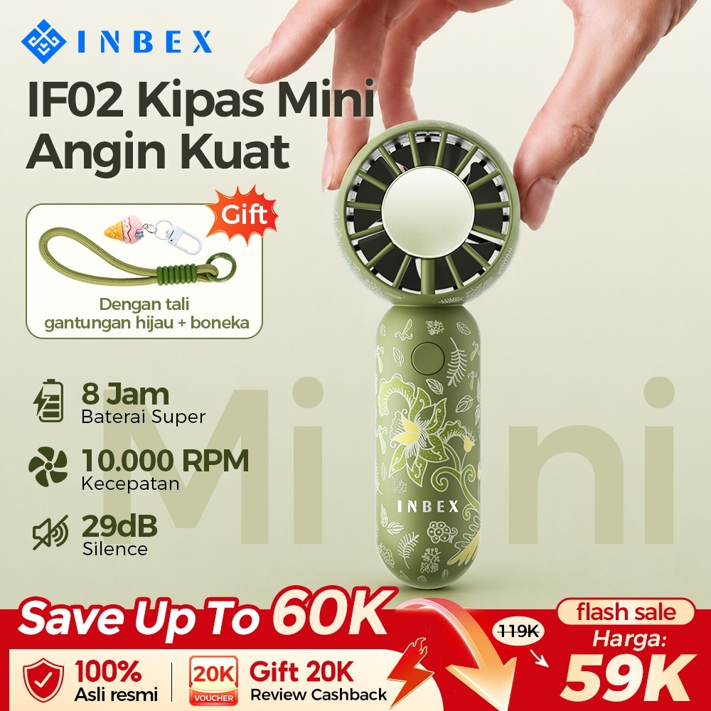 INBEX Mini Fan IF02 Portabel Estetik  Kipas Angin Kecil Mini Portable USB Handheld Fan Stand Up Charging Handheld Meja Low Noise Multi-Skenari