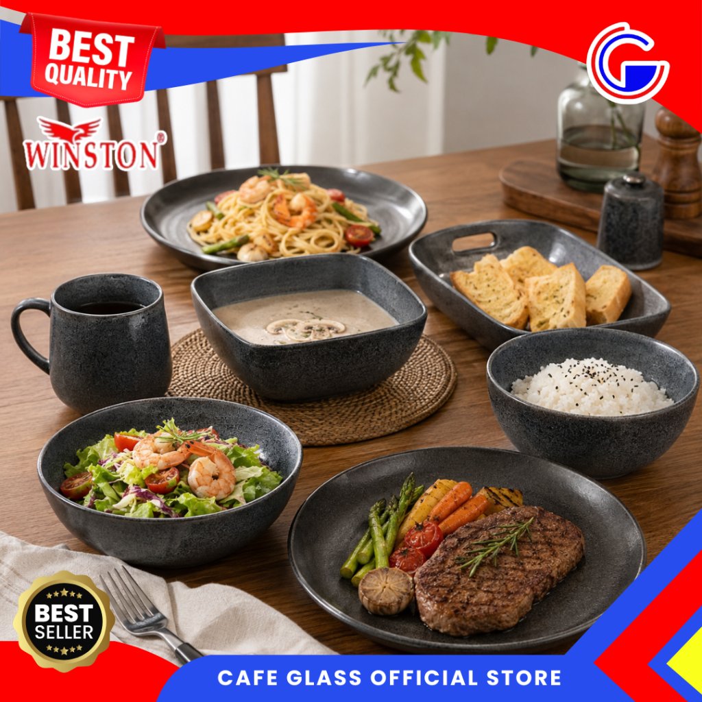 Dinner Set Keramik - Motif Batu Abu Stone Ceramic Tableware - Piring/Mangkok Saji Aesthetic Winston