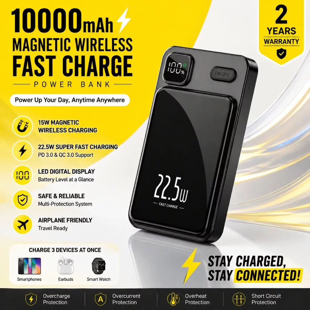 HZSUM LENTIVEN Wireless PowerBank 10000MAH Mini Magnetic Magsafe 20W Fast Charging Type C Lightning