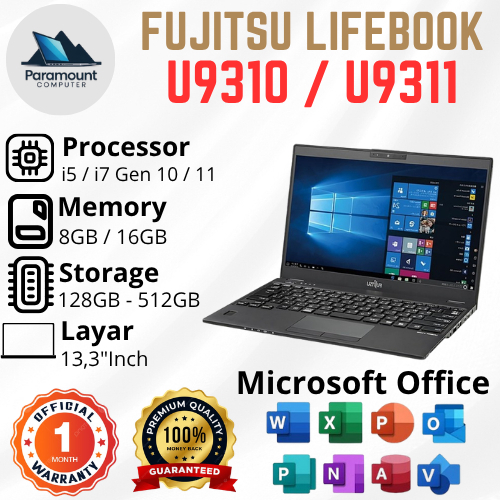 Fujitsu Lifebook 2in1 U9310 Core i5 / i7 Gen 10 / 11 Ram 8GB / 16GB SSD 128GB / 256 GB / 512GB Layar 13,3"Full HD