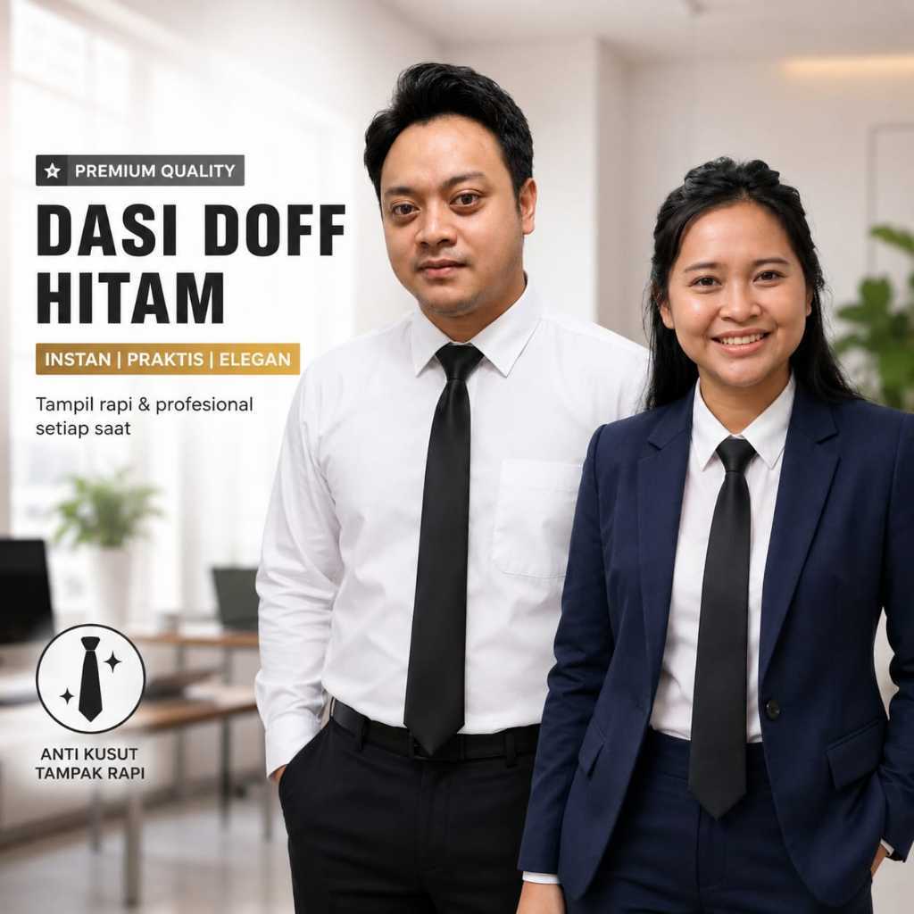 Dasi Hitam Instan Polos Formal Pria Wanita