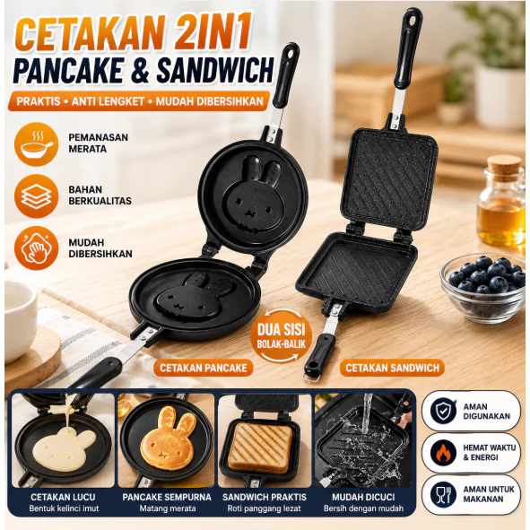 panggang dua sisi-pan sandwich-sandwich maker- grill pan- anti lengket- teflon-serbaguna-camping outdoor- masak sosis roti daging telur- mudah dibongkar- bisa dilepas- panggangan kompor gas