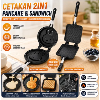 panggang dua sisi-pan sandwich-sandwich maker- grill pan- anti lengket- teflon-serbaguna-camping outdoor- masak sosis roti daging telur- mudah dibongkar- bisa dilepas- panggangan kompor gas