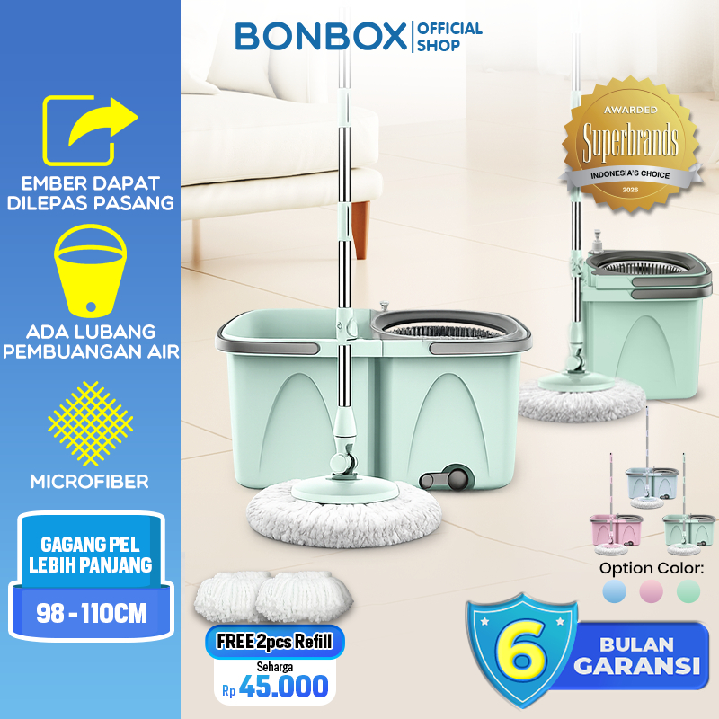 [DAPAT 2 REFILL] BONBOX PREMIUM Alat Pel Ember Pisah DAPAT 2 KAIN REFILL Ember Lepas 2 Kain Pel Terpisah Spin Mop Pembersih Lantai BCT706