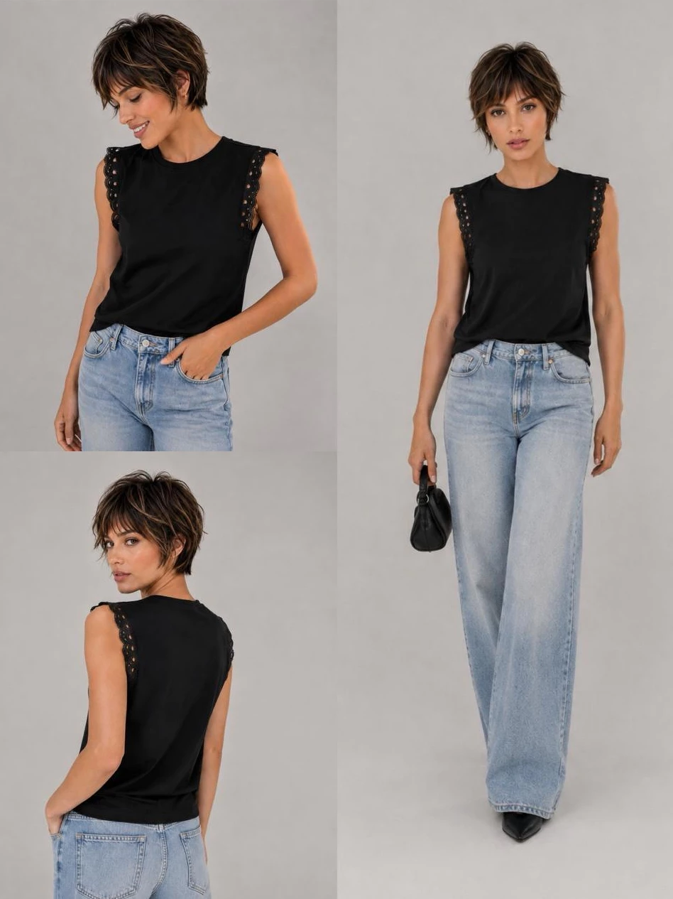 BR Scallop Lace-Trim Sleeveless Top - 2995