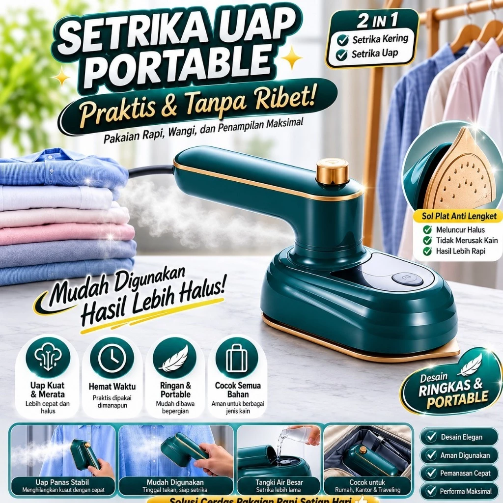 Setrika Uap Mini Portable Hemat Listrik 30W