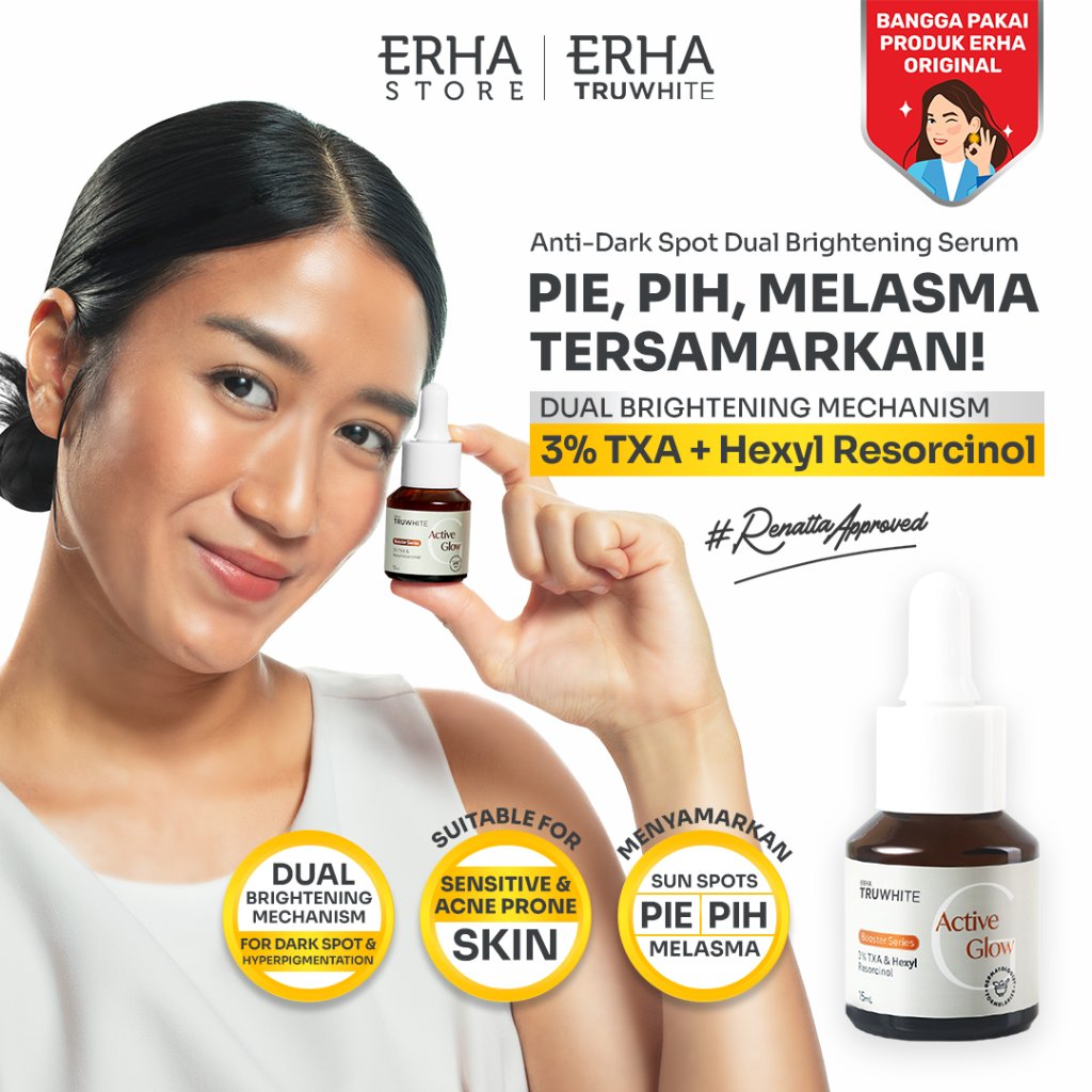 ERHA Truwhite Active Glow Booster 15ml | 3% Tranexamic Acid & Hexyl Resorcinol | Dual Brightening Serum | Membantu Samarkan PIE, PIH, Melasma & Dark Spot