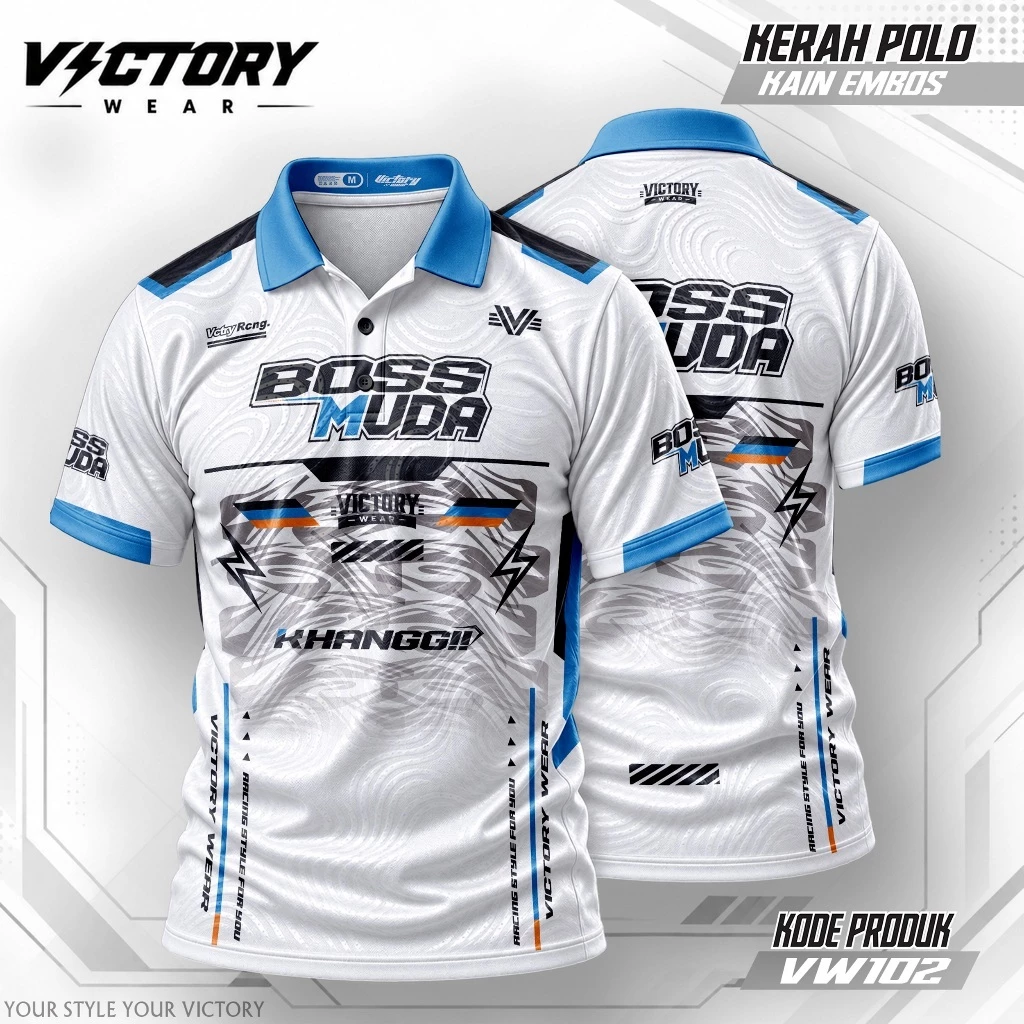 JERSEY SIMPLE RACING BOSS MUDA CUSTOM TULISAN POLO KERAH KANCING V-NECK, KAOS SATUAN, BAHAN FULLPRINT VW102