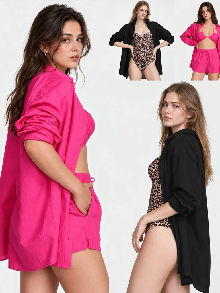 Kemeja Lengan Panjang Wanita Women's Oversized Linen Cover Up Shirt - VS-3406