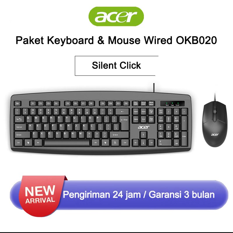 Jual Acer OKB020 Keyboard Mouse Combo 1 Set Silent Click USB Wired ...