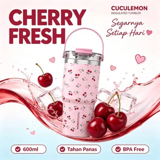 CucuLemon 600ml Termos Botol Minum Tumbler Lucu Anti Bocor Stainless Steel Tahan Panas Dingin 24 Jam Anti Tumpah Motif Strawberry Cherry Portable