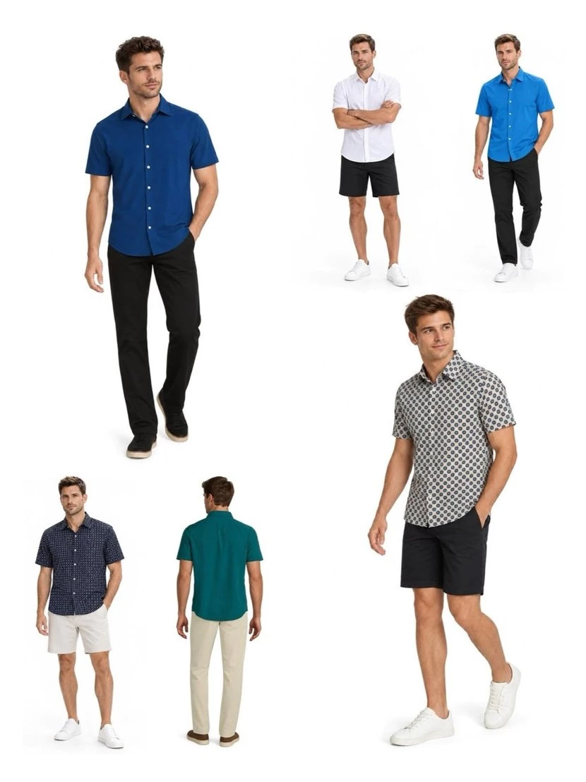 Kemeja Lengan Pendek Pria MRN Men's Slim Fit Solid Performance Stretch Short Sleeve Woven Shirt - 3266