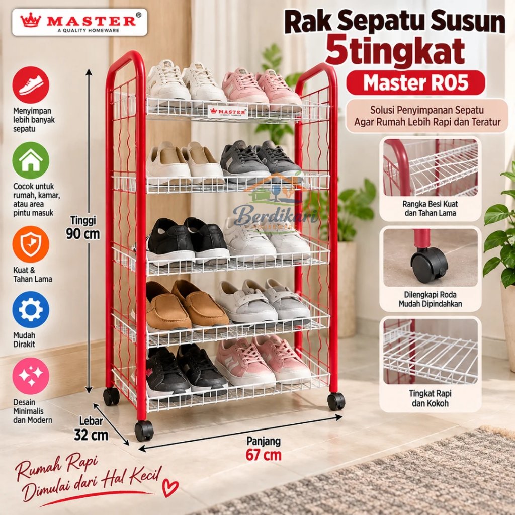 Jual Master - Rak Sepatu Besi 5 Tingkat Dengan Roda, Ukuran 67 cm x 32 ...