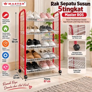 Jual Master - Rak Sepatu Besi 5 Tingkat Dengan Roda, Ukuran 67 cm x 32 ...