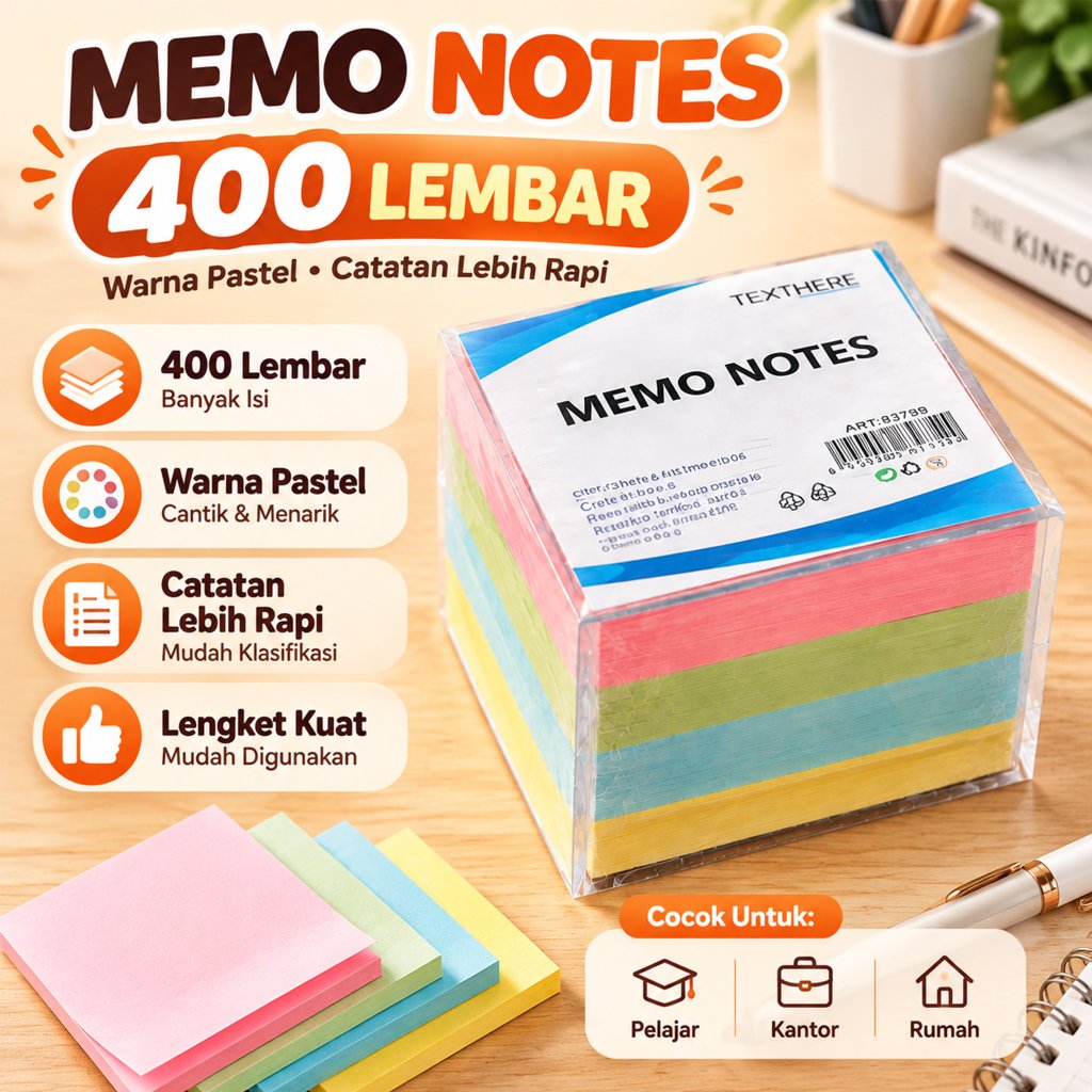 Jual Memo Notes TextHere Memo Block Warna Pastel Praktis Fungsional ...