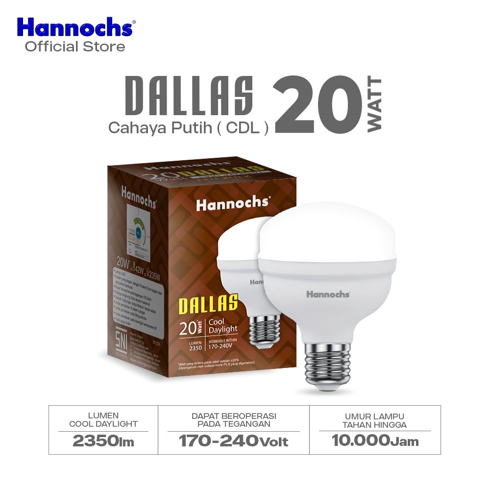 Hannochs Lampu Bohlam LED Dallas 20W Cahaya Putih