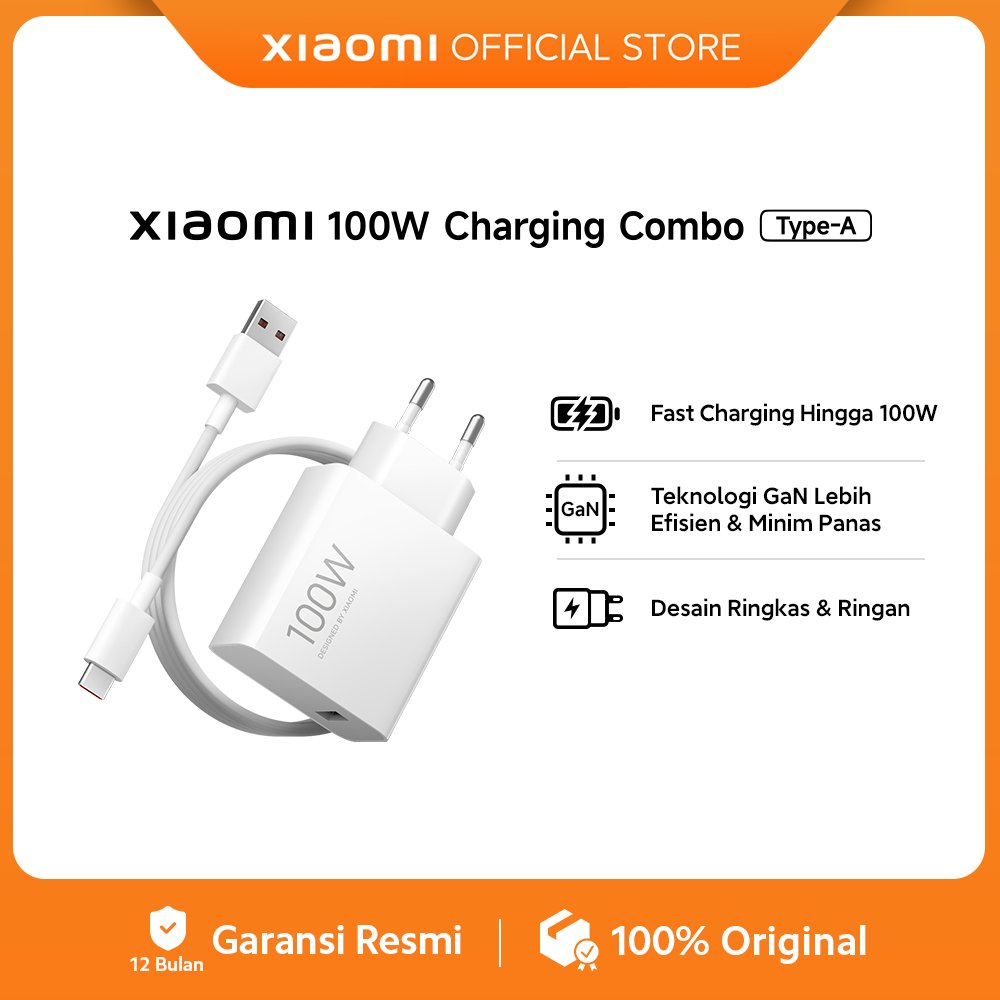 Xiaomi 100W Charging Combo (Type-A) EU | Fast Charging 100W | Teknologi GaN Lebih Efisien & Minim Panas | Desain Ringkas & Ringan | Charger [Xiaomi Official Store]