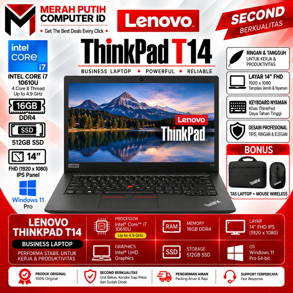 Jual Lenovo ThinkPad T14 i7-10610U 16GB 512GB SSD 14