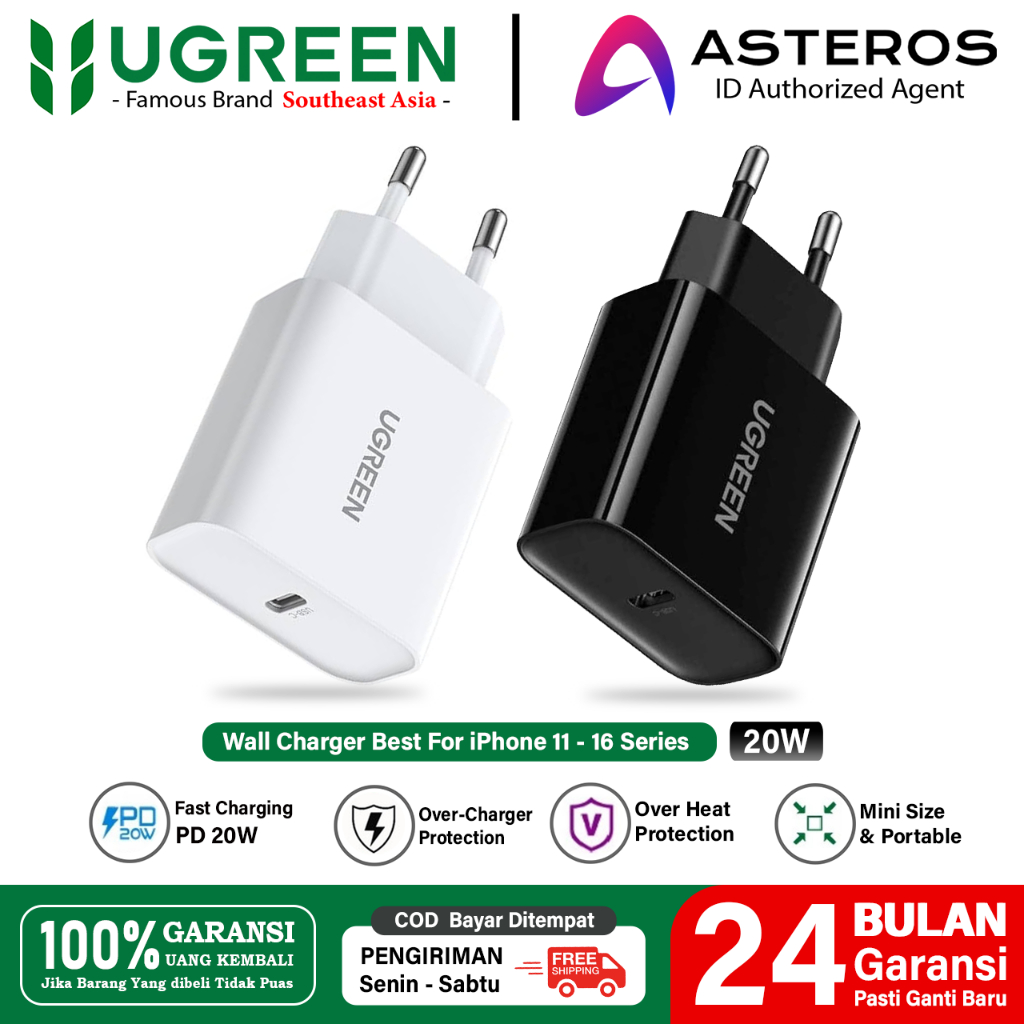 UGREEN Kepala Charger iPhone 11 12 13 14 15 16 17 Fast Charging 20W 30W 45W  Pengisian Daya Cepat 30 Menit 65%