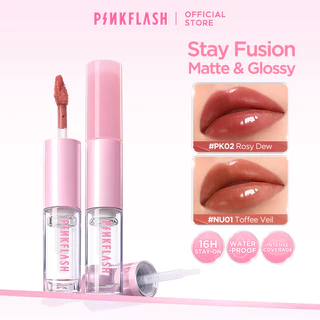 PINKFLASH 2 IN 1 Matte Glossy Lipstick Transferproof Waterproof Lightweight Non-sticky