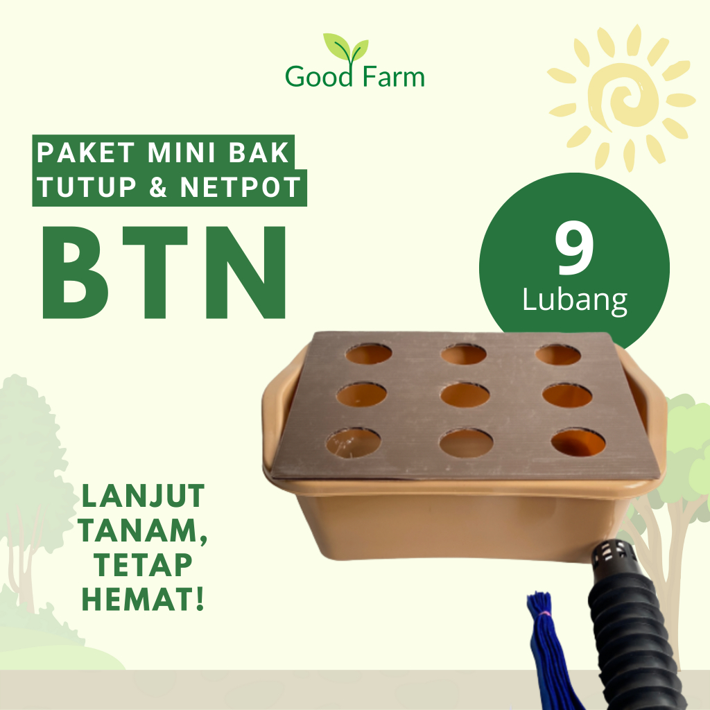 GoodFarm - Paket BTN SL Bak Tutup dan Netpot 9 Lubang 1 Bak Hidroponik Pemula Sistem Wick