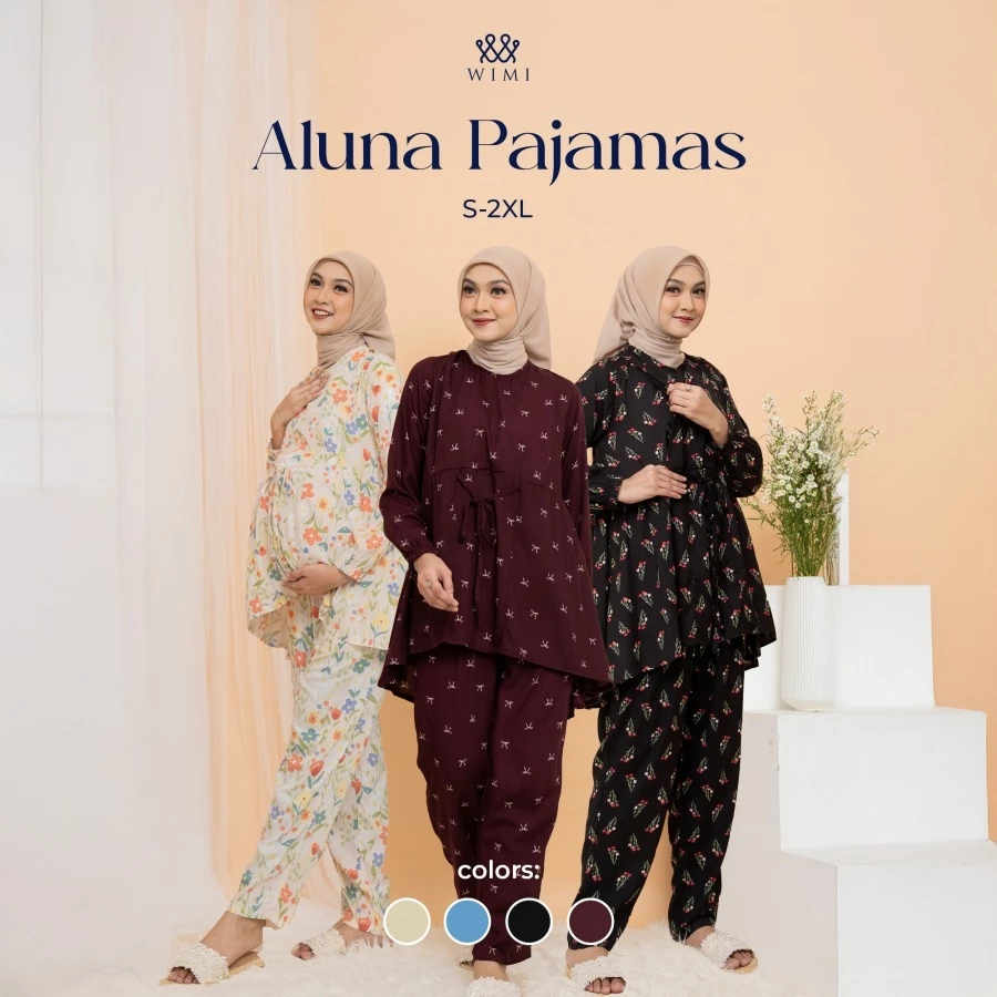Wimi - Aluna Pajamas One Set | Baju Wanita Ibu Hamil dan Menyusui Katun Rayon Premium - foto 1
