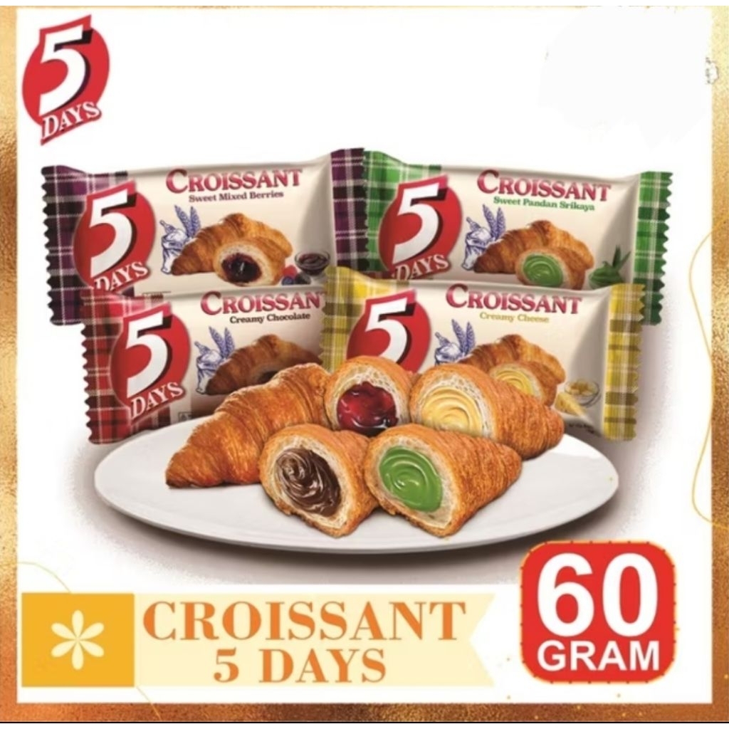 Jual 5 Days Croissant Kroisan Roti Puff Pastry Rasa Chocolate Mix ...