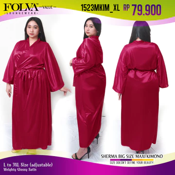 FOLVA Kimono Panjang Baju Tidur Wanita Satin 3XL Big Size Jumbo