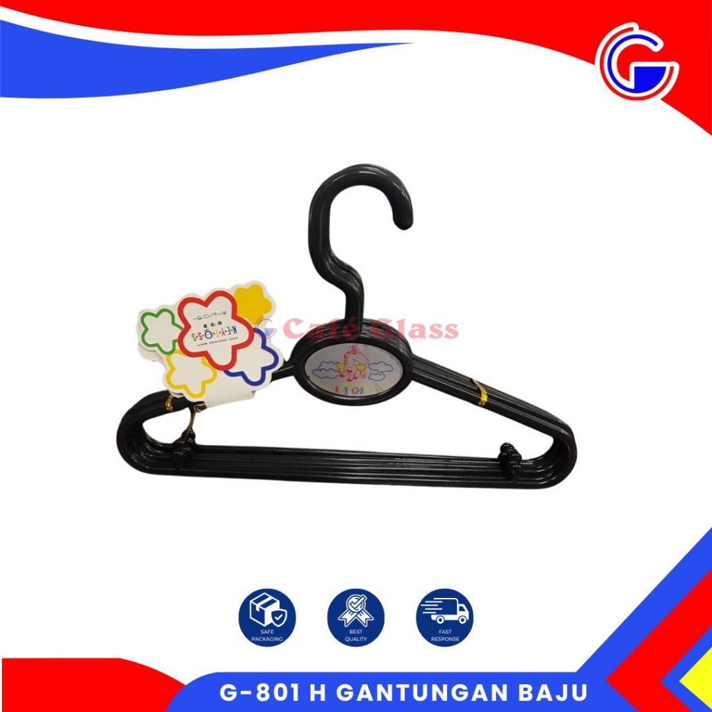 Gantungan Baju Plastik Isi 6 Pcs I Hanger Plastik Hitam I Gantungan Baju Serbaguna I G-801 H