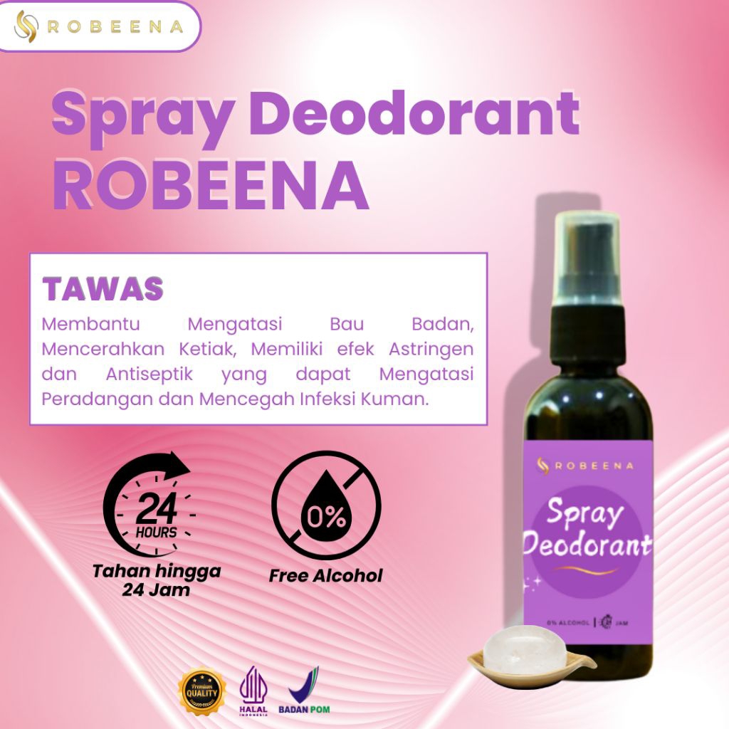 Jual ROBEENA DEODORANT SPRAY TAWAS NON ALKOHOL – Anti Bau Badan & Bebas ...