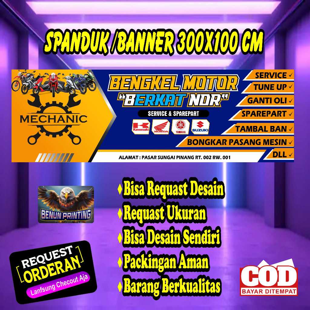 Jual Spanduk Banner Bengkel Motor Custom Free Desain & Ukuran 300X100 ...
