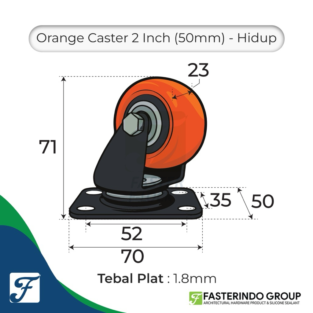 Jual Roda Nylon 2 Inch Orange / Roda Caster / Roda 2 Inch (Harga per ...