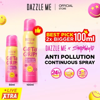 [SPECIAL EDITION] DAZZLE ME Get a Grip! SmileyWorld Edition Aerosol Setting Spray Prime+Set Anti-Pollution - Setting Spray Anti Polusi Aerosol Continuous Spray Mengunci Makeup 24 Jam Waterproof Transferproof - Primer Makeup