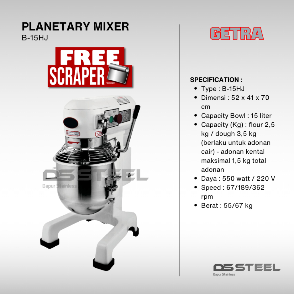 Jual Planetary Mixer GETRA B-15HJ / Mixer GETRA B15HJ / Pengaduk Adonan ...