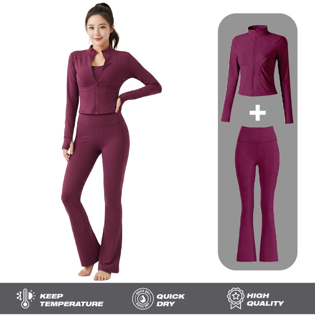 RHID - SETELAN OLAHRAGA WANITA JAKET LENGAN PANJANG ANTI UV  DAN LEGGING POLOS BAJU GYM ZUMBA NYAMAN