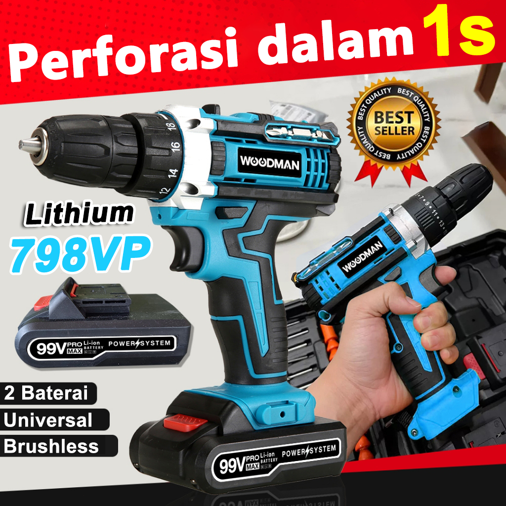 Jual Mesin Bor Listrik Bor 3IN1 798V 2Baterai Impact 13mm/10mm Tembok ...
