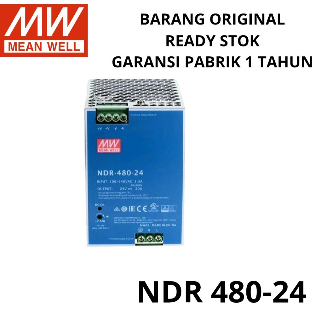 Jual MEAN WELL MEANWELL NDR 480-24 480W 24V DC 20A INDUSTRIAL DIN RAIL ...