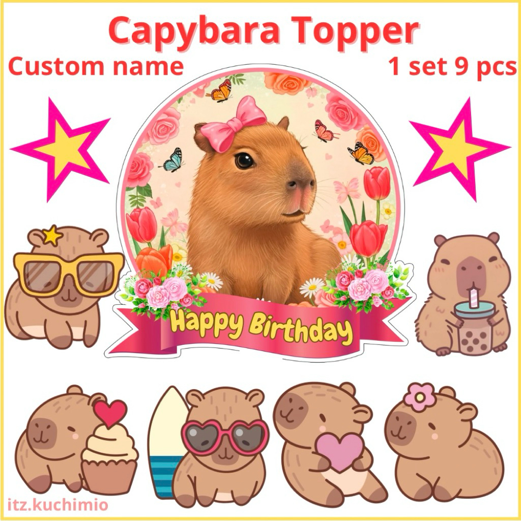 Jual Custom toper Capybara Kuchimio Topper Set Capybara birthday Cake ...