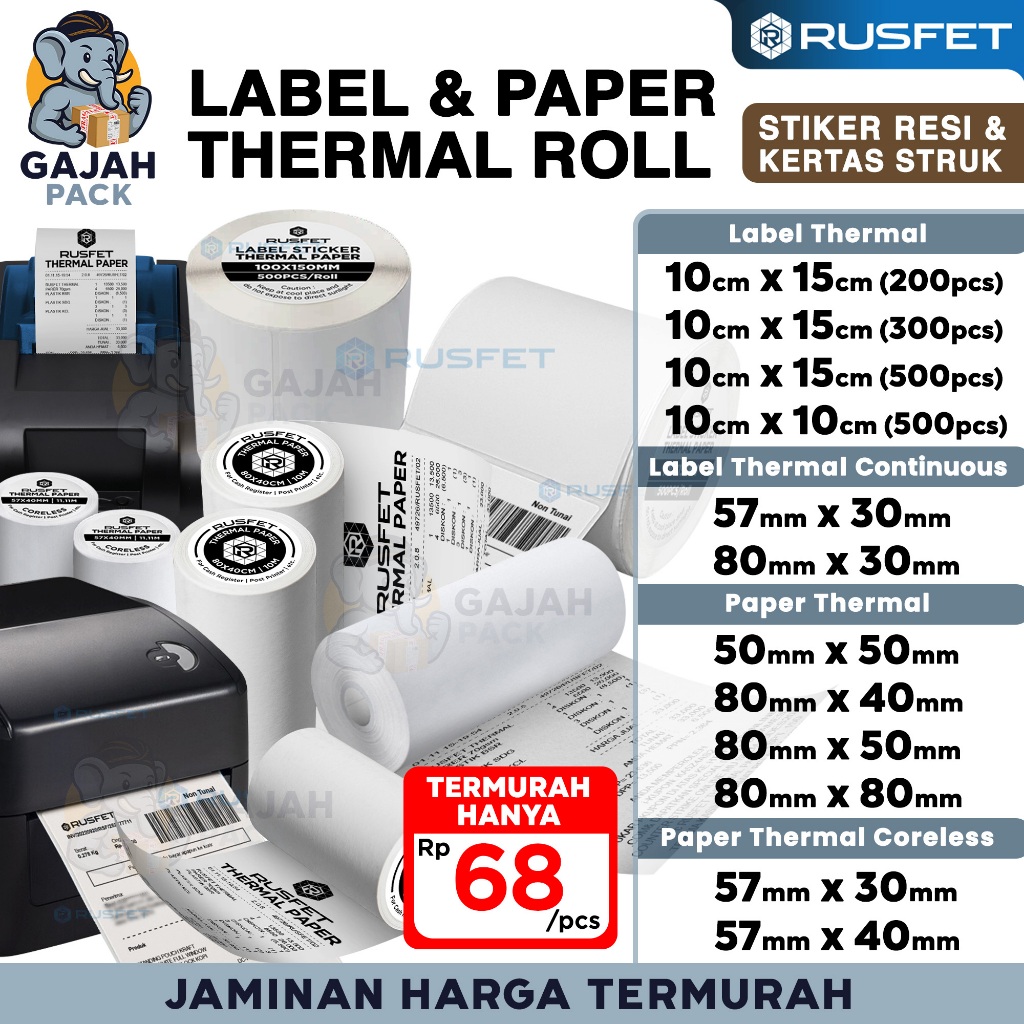 Jual Sticker Thermal Paper Label Kertas Printer Resi Online Shop Struk ...