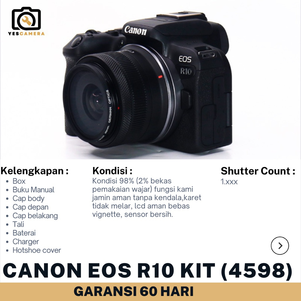 Jual Canon EOS R10 KIT RF 18-45mm IS STM Bergaransi 2bulan Fullset Lcd ...